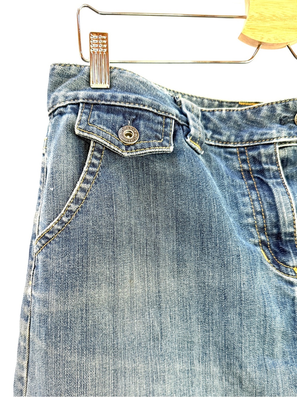 Faded Blue Denim Skirt with Pockets, Closet Basic, Size 10 - Picture 2 of 9